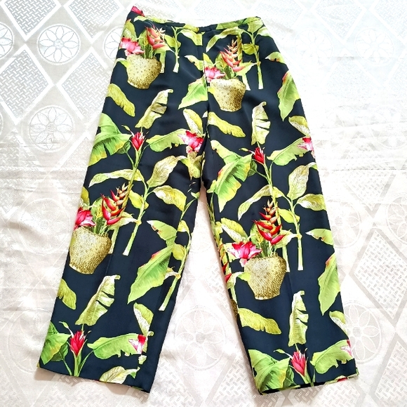 Silk Club Tropical Print 100% Silk Pants Lined Size 4 Vacation Wear Lightweight - Picture 12 of 12